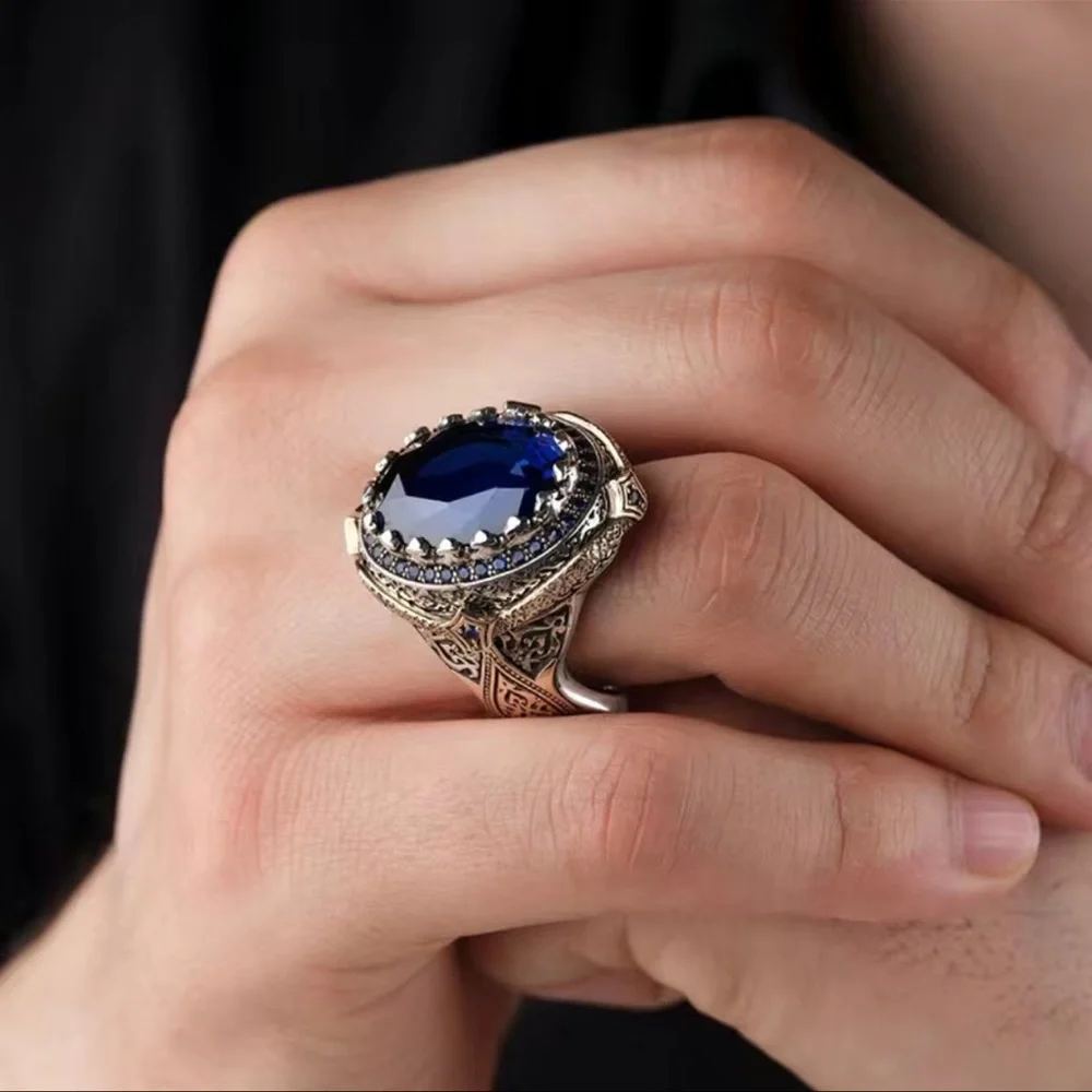 Unisex Silver Plated Blue Topaz Simulation Ring Size 11